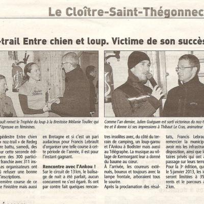 Entre Chien Et Loup 2012 Le Telegramme Du 10.01.12 Page Locale